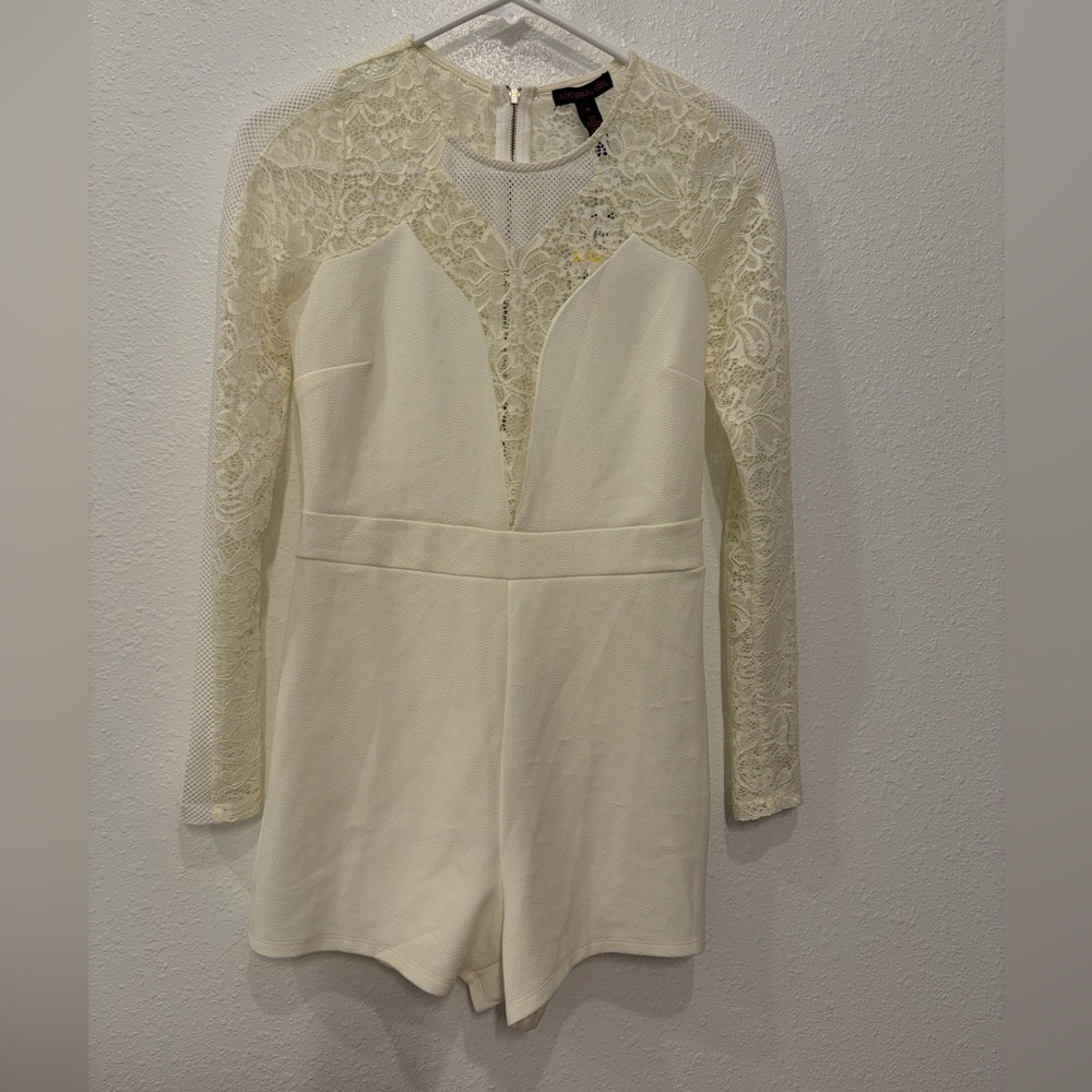 Cream Lace Long Sleeve Romper